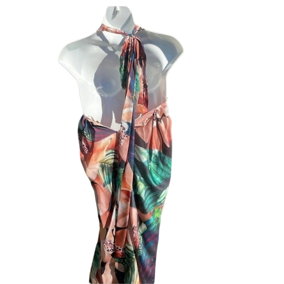 Free People Bariano miami Tropical floral Print Halter Maxi Dress 8 sundress - Picture 8 of 8